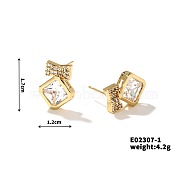 Shiny Copper Earrings with Zircon Stones, Fashionable and Elegant Stud Earrings for Women, Rhombus, Golden, 17x12mm(JG9424-2)