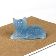 Natural Aquamarine Cat Display Decorations, Sequins Resin Figurine Home Decoration, for Home Feng Shui Ornament, 80x50x50mm(WG85528-02)