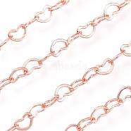 Brass Heart Link Chain, Soldered, Rose Gold, 5x4.5x0.3mm, about 25yards/roll(22.86m/roll)(CHC-A003-06RG)