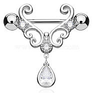 316L Surgical Stainless Steel Clear Cubic Zirconia Teardrop Nipple Stirrup, Platinum, 14mm, Pin: 1.6mm(WGE53BF-01)