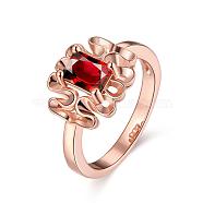 Trendy Brass Cubic Zirconia Finger Rings, Size 8, Red, Rose Gold, 18.1mm(RJEW-BB10726-8RG)