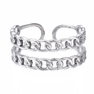 304 Stainless Steel Curb Chain Open Cuff Ring, Chunky Hollow Ring for Women, Stainless Steel Color, US Size 6 3/4(17.1mm)(RJEW-T023-13P)