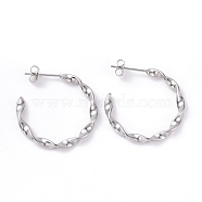 201 Stainless Steel Wave C-shape Stud Earrings with 304 Stainless Steel Pins, Half Hoop Earrings for Women, Stainless Steel Color, 26.5x26.5x3mm, Pin: 0.8mm(EJEW-G298-03P)