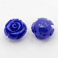 Synthetic Coral 3D Flower Rose Beads, Dyed, Blue, 14~15x9mm, Hole: 1.5mm(CORA-A006-15mm-063)