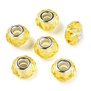 Handmade Glass European Beads for Biagi Bracelet Making, Platinum Color Brass Core, Yellow Green, 14x10mm, Hole: 5mm(X-GPDL25Y-10)