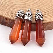 Dyed Bullet Natural Agate Pendants, with Platinum Tone Alloy Findings, 33~40x8~10mm, Hole: 3x2mm(G-E332-C07)