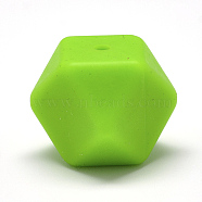 Food Grade Eco-Friendly Silicone Beads, Chewing Beads For Teethers, DIY Nursing Necklaces Making, Faceted Cube, Lawn Green, 14x14x14mm, Hole: 2mm(SIL-Q009B-08)