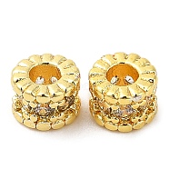 Rack Plating Brass Micro Pave Cubic Zirconia Beads, Long-Lasting Plated, Lead Free & Cadmium Free, Column, Real 18K Gold Plated, 4x3mm, Hole: 1.6mm(KK-A186-03A-G)