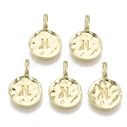 Alloy Pendants, Cadmium Free & Nickel Free & Lead Free, Flat Round with Letter, Real 18K Gold Plated, Letter.N, 17x11.5x1.5mm, Hole: 2.5mm(X-PALLOY-N157-004N-NR)