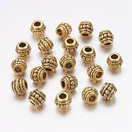 Tibetan Silver Beads, Cadmium Free & Nickel Free & Lead Free, Barrel, Antique Golden, 8x6.5mm, Hole: 3.5mm(GLF0009Y-NF)