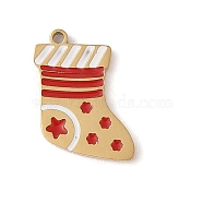 Christmas Theme Ion Plating(IP) 304 Stainless Steel Enamel Charms, Golden, Christmas Socking, 14x11x1.5mm, Hole: 1mm(STAS-Z083-06G-04)