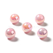 UV Plating Rainbow Iridescent Acrylic Beads, Round, Pink, 15~15.5x15.5~16mm, Hole: 2.7mm(PACR-D070-01D)