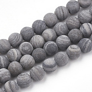 Natural Black Wood Lace Stone Beads Strands, Frosted, Round, 8mm, Hole: 1mm, about 47pcs/strand, 15.5 inch(G-T106-013)