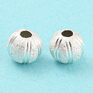 Brass Beads, Cadmium Free & Lead Free, Textured, Round, 925 Sterling Silver Plated, 6x5mm, Hole: 1.5mm(KK-A187-05S)