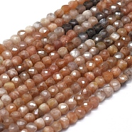 Natural Sunstone Beads  Strands, Faceted, Square, 4x4x4mm, Hole: 0.7mm, about 80pcs/strand, 15.55 inch(39.5cm)(G-D0013-30)