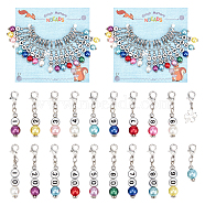 Acrylic Imitation Pearl Beaded Pendant Stitch Markers, Number Enamel Crochet Lobster Clasp Charms, Locking Stitch Marker with Wine Glass Charm Ring, Mixed Color, 2.5~4.2cm, 20pcs/set, 2 sets/box(HJEW-AB00331)