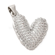 Mother's Day Brass Micro Pave Clear Cubic Zirconia Pendants, Heart, Platinum, 20x18x4.5mm, Hole: 4x3.5mm.(FIND-Z041-20C)