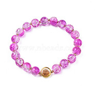Round Glass Beaded Stretch Bracelet with Gold Plated Brass Ring for Women, Violet, Inner Diameter: 2 inch(5cm)(BJEW-N018-02E)