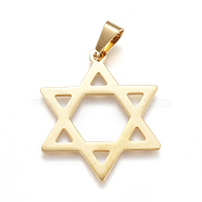 Religion Theme 304 Stainless Steel Pendants, Large Hole Pendants, for Jewish, Star of David, Golden, 38x30x1mm, Hole: 9mm(X-STAS-F239-04G)