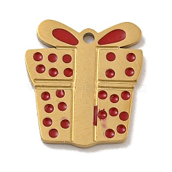 Christmas Theme 304 Stainless Steel Enamel Charms, Real 14K Gold Plated, Box, 13x11.5x1mm, Hole: 1mm(STAS-Z093-02C)