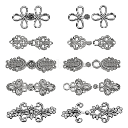 WADORN 10Pcs 5 Styles Zinc Alloy Snap Lock Clasps, Closure Sewing Fasteners for Garment Accessories, Black, 15~25x38~50x2.2~3.5mm, Hole: 1.4~8mm, 2pcs/style(FIND-WR0011-16EB)