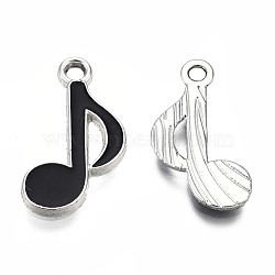 Alloy Pendants, with Enamel, Musical Note, Platinum, Black, 20x12x2mm, Hole: 1.8mm(X-ENAM-S119-057A-P)