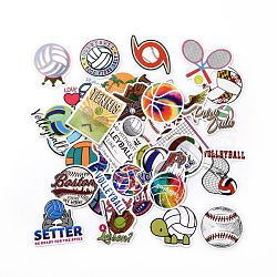 Cartoon Sports Ball Theme Paper Stickers Set, Waterproof Adhesive Label Stickers, for Water Bottles, Laptop, Luggage, Cup, Computer, Mobile Phone, Skateboard, Guitar Stickers, Volleyball, Basketball, Badminton, Mixed Color, 19~78x27~78x0.3mm, 50pcs/bag(DIY-G066-14)