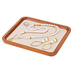 Wood Jewelry Storage Tray with Velvet Mat Inside, Cosmetics Jewelry Organizer, Rectangle, PapayaWhip, 19.5x17.5x1.55cm, Inner Diameter: 150x170mm(ODIS-WH0017-082A)