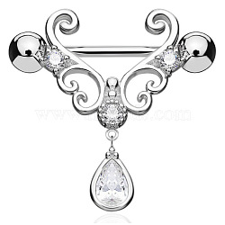 316L Surgical Stainless Steel Clear Cubic Zirconia Teardrop Nipple Stirrup, Platinum, 14mm, Pin: 1.6mm(WGE53BF-01)