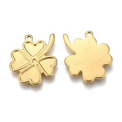 304 Stainless Steel Pendant Cabochon Settings For Enamel, Clover, Golden, Fit for 1.5mm Rhinestone, 20.5x18x1.8mm, Hole: 1.4mm(STAS-P245-11G)