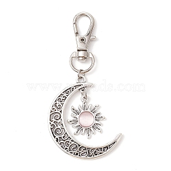 Moon & Sun Alloy Pendant Decorations, Cat Eye and Alloy Swivel Lobster Claw Clasps Charm, Antique Silver & Platinum, Misty Rose, 73mm(HJEW-JM01596-04)