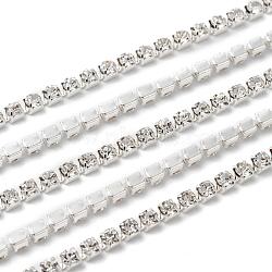 Brass Rhinestone Strass Chains, Rhinestone Cup Chains, with Spool, Silver Color Plated, Crystal, 2.3~2.4mm, about 10yards/roll(CHC-T001-SS8-01S)