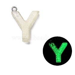 Luminous Resin Pendants, Glow in the Dark, with Platinum Plated Loop, Letter, Letter Y, 24x18.5x5mm, Hole: 1.8mm(RESI-I059-Y02)