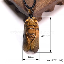 Natural Tiger Eye Cicada Pendant Necklace for Men, 25.59 inch(65cm), pendant: 42x20mm(PW-WG9230E-02)
