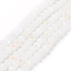 Electroplate Glass Beads Strands, Imitation Jade Beads, Half Plated, Rainbow Plated, Faceted, Rondelle, White, 2x1.5mm, Hole: 0.4mm, about 195pcs/strand, 11 inch(27.5cm)(EGLA-A034-J1mm-L08)