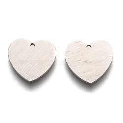 304 Stainless Steel Pendants, Stamping Blank Tag, Laser Cut, Double Side Drawbench Effect, Heart, Stainless Steel Color, 11x12x1mm, Hole: 1mm(STAS-O133-02B-P)