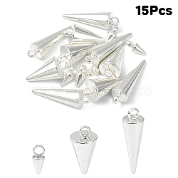 15Pcs 3 Styles 304 Stainless Steel Pendants, Spike/Cone, Silver, 7.5~18x3~5mm, Hole: 1.8~2mm, 5pcs/style(STAS-YW0002-71S)