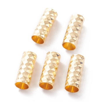 Brass Tube Beads, Tube, Faceted, Long-Lasting Plated, Real 24K Gold Plated, 14x6mm, Hole: 5mm