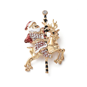 Christmas Theme Rhinestone Brooch Pin, Light Gold Alloy Badge for Backpack Clothes, Santa Claus, 61x39x14mm