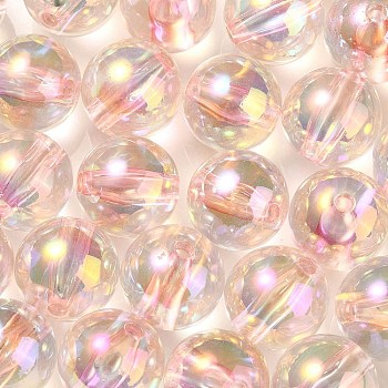 UV Plating Transparent Rainbow Iridescent Acrylic Beads, Round, Pearl Pink, 16x15.5mm, Hole: 3mm