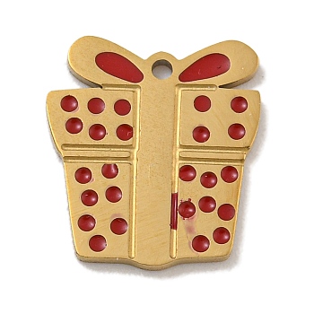 Christmas Theme 304 Stainless Steel Enamel Charms, Real 14K Gold Plated, Box, 13x11.5x1mm, Hole: 1mm