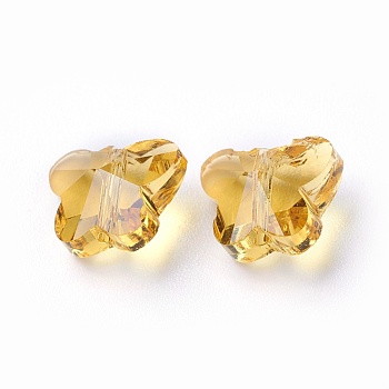 Transparent Glass Beads, Faceted, Butterfly, Gold, 8x10x5.5mm, Hole: 1mm