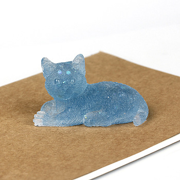 Natural Aquamarine Cat Display Decorations, Sequins Resin Figurine Home Decoration, for Home Feng Shui Ornament, 80x50x50mm