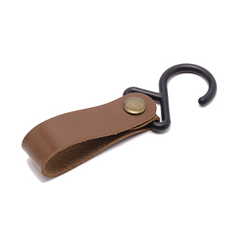 PU Leather with Plastic Carabiners Hanger Buckle Hook, for Outdoor Hanging, Pot, Clothes, Kitchenware, Utensils, Pan, Rectangle, Camel, 125x36mm