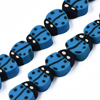 Handmade Polymer Clay Bead Strands, Ladybug, Steel Blue, 8~12x7.5~10x4~5mm, Hole: 1.5~2mm, about 38~40pcs/strand, 14.17 inch~15.35 inch(36~39cm)
