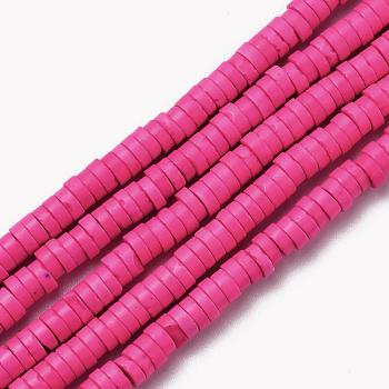 Synthetic Turquoise Beads, Dyed, Flat Round/Disc, Heishi Beads, Deep Pink, 6x2mm, Hole: 1.4mm, about 175pcs/strand, 15.16 inch(38.5cm)