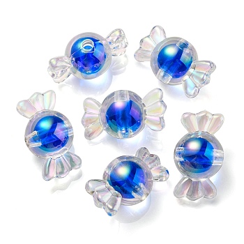 UV Plating Rainbow Iridescent Acrylic Beads, Two Tone Bead in Bead, Candy, Blue, 15.5x29x15mm, Hole: 3mm
