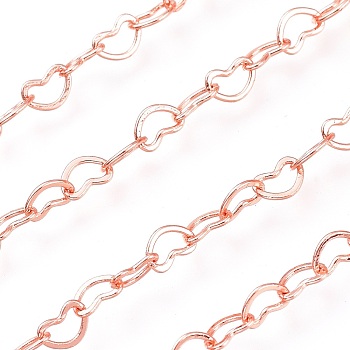 Brass Heart Link Chain, Soldered, Rose Gold, 5x4.5x0.3mm, about 25yards/roll(22.86m/roll)
