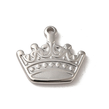 304 Stainless Steel Pendants, Crown Charm, Stainless Steel Color, 16x18x2mm, Hole: 1.6mm
