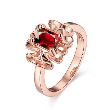 Trendy Brass Cubic Zirconia Finger Rings, Size 8, Red, Rose Gold, 18.1mm